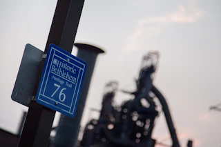 A marker in front of SteelStacks along the Bethlehem Heritage Trail in Historic Bethlehem